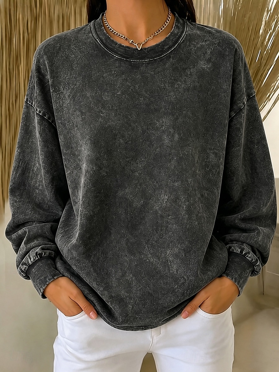 Women's Washed Cotton 100% Cotton Pullover Sweatshirt Sweatshirts Vintage Sports Fashion Long Sleeve Crew Neck Regular Tops Black Army Green Dark Gray Rose Red Beige Spring Fall 2026 - &euro;26.99 &ndash;P6