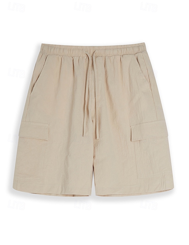 Men's Shorts Linen Shorts Summer Shorts Beach Shorts Drawstring Elastic Waist Multi Pocket Plain Knee Length Outdoor Beach Hawaiian Casual ArmyGreen Black Inelastic 2026 - $24.99 –P16