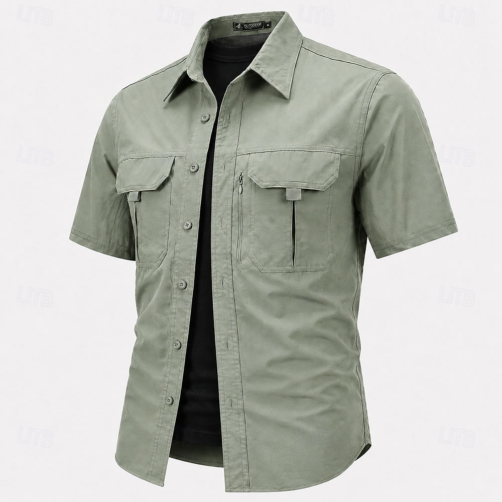 Men's Fishing Shirts Cargo Shirt Utility Shirt Short Sleeve Sports & Outdoors Tactical Outdoor Streetwear Spring & Summer Shirt Collar Quick Dry Mesh Black Light Green Army Green Navy Blue Brown 2026 - $27.99 &ndash;P2