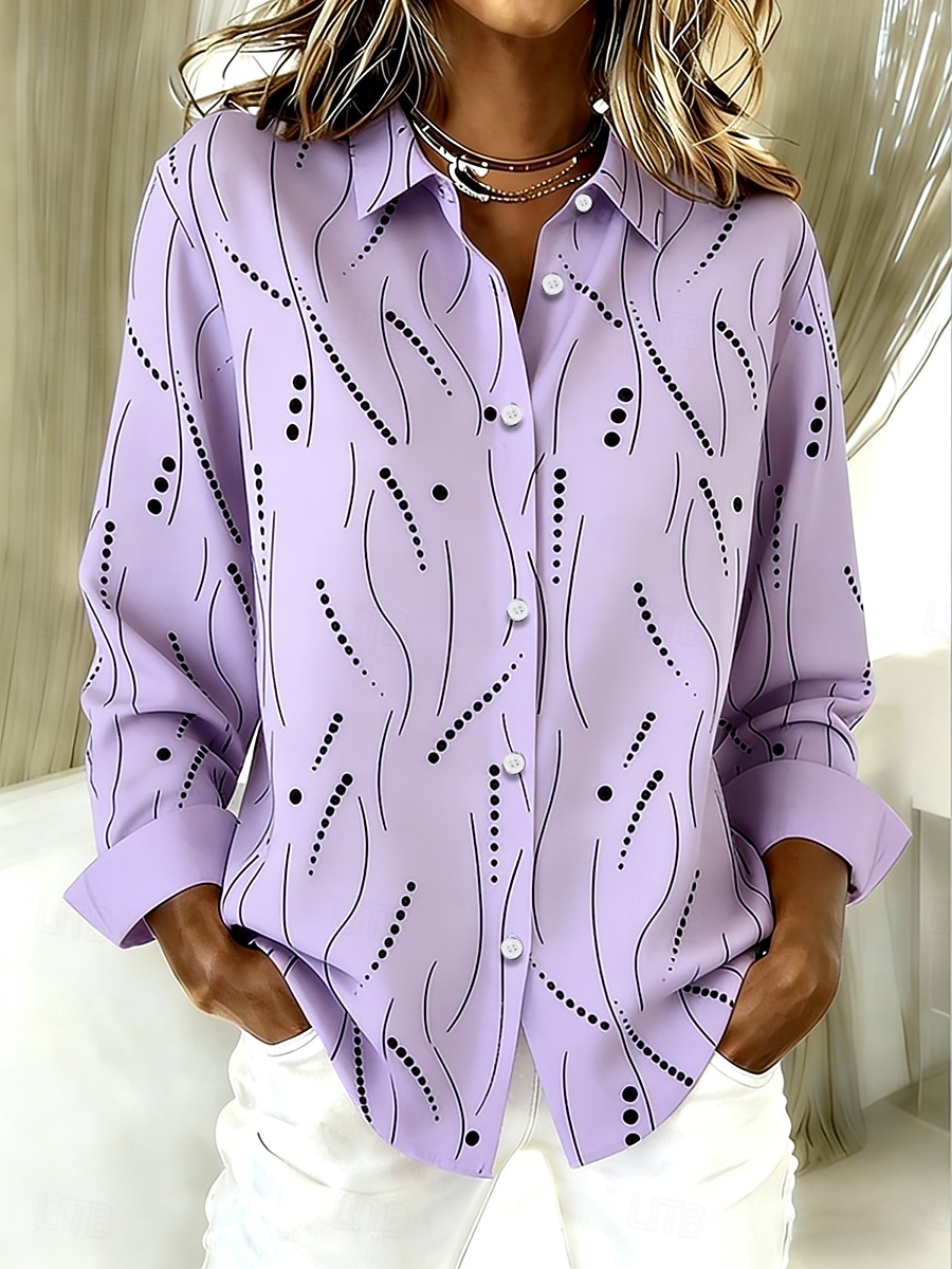 Women's Shirt Buttons Print Graphic Geometric Vintage Stylish Modern Long Sleeve Shirt Collar Regular Tops Daily White Light Brown Purple Fuchsia Khaki Spring Winter 2026 - &euro;31.99 &ndash;P5