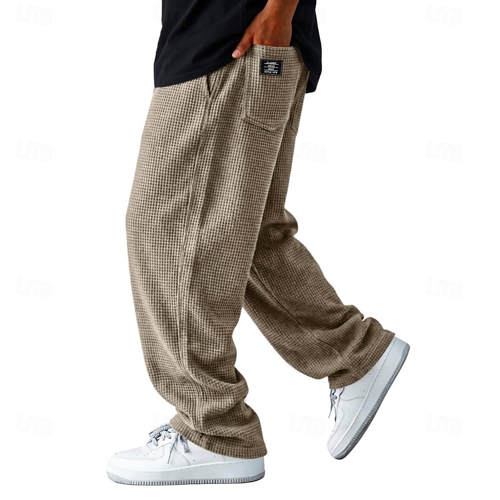 Men's Trousers Casual Pants Waffle Pants Drawstring Pocket Elastic Waist Plain Comfort Soft Casual Daily Outdoor Vacation Fashion Blue White Micro-elastic 2026 - $31.99 &ndash;P1