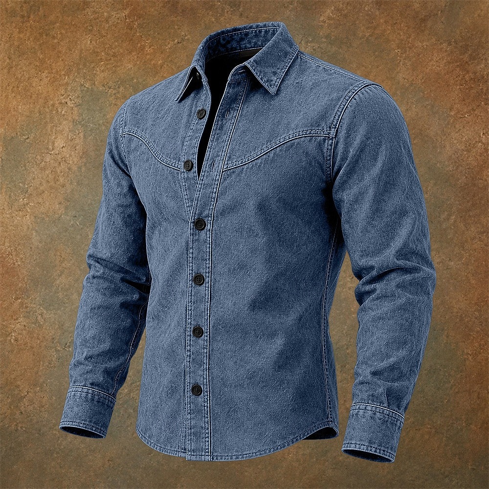 SoftFade&trade; Men Shirt Casual Shirt Demin Shirt Acid Wash Shirt Garment Dyed Black Burgundy Navy Blue Green Gray Long Sleeve Plain Shirt Collar Casual Daily Clothing Apparel Elegant Fashion Casual 2026 - $33.99 &ndash;P1