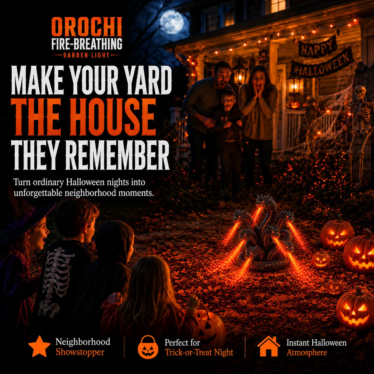 🔥🐉 Fire-breathing Orochi solar garden light – Epic Halloween decoration: multi-headed dragon