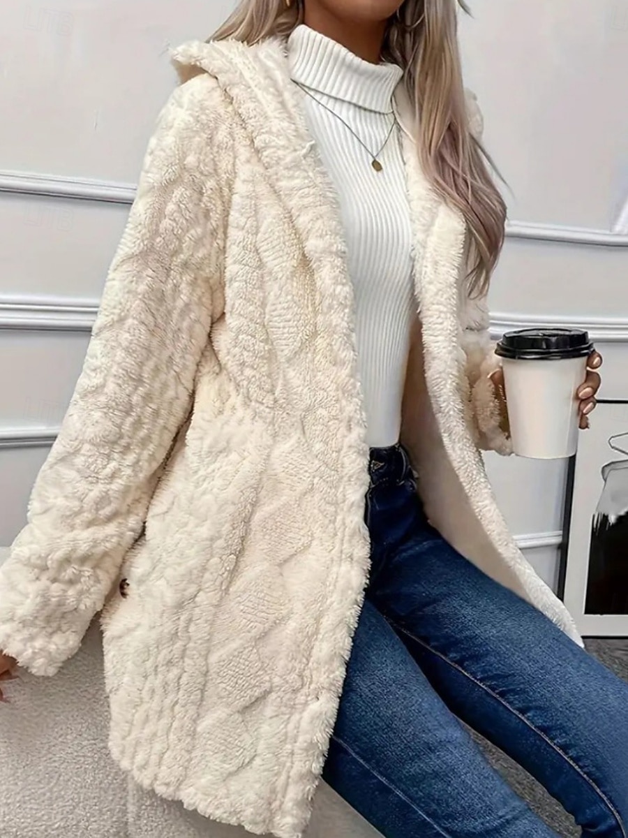 Women's Sherpa Jacket Casual Jacket Comfortable Breathable Pocket Buttons Casual Plain Casual Vacation Street Daily Wear Open Front Regular Hooded Regular Fit Long Sleeve Outerwear Black White Pink 2026 - $14.99 &ndash;P4