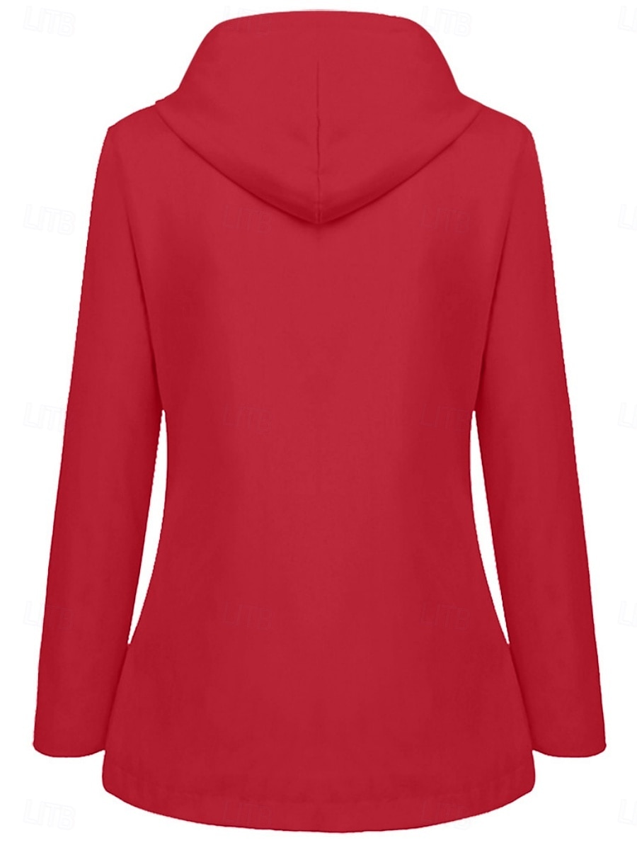 Women's Hoodie Jacket Waterproof Comfortable Pocket Buttons Casual Plain Vacation Street Casual Daily Wear Single Breasted Regular Hooded Regular Fit Long Sleeve Outerwear Yellow Red Navy Blue Spring 2026 - $41.99 &ndash;P9