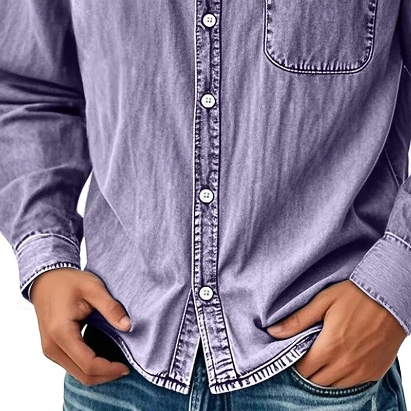 SoftFade&trade; Men's Shirt Casual Shirt Cotton Acid Wash Shirt Acid Wash Shirt Blue Black Light Green Burgundy Navy Blue Long Sleeve Plain Shirt Collar Casual Daily Front Pocket Clothing Apparel 2026 - $31.99 &ndash;P11