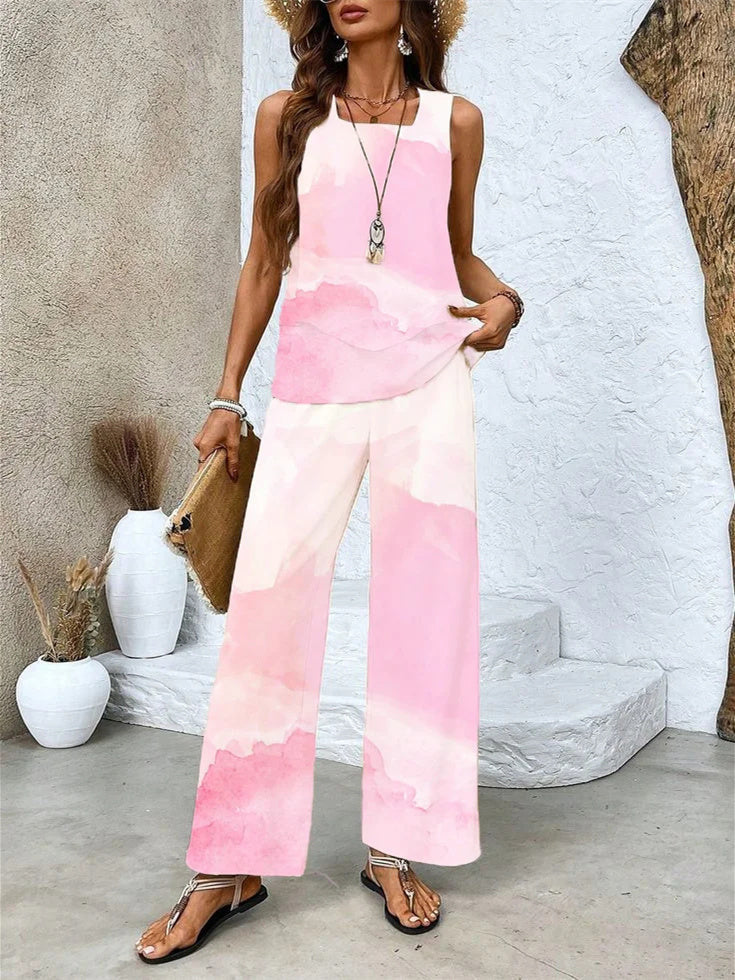 Women's 3D print two-piece vest and pants &ndash; print 11 elegant style