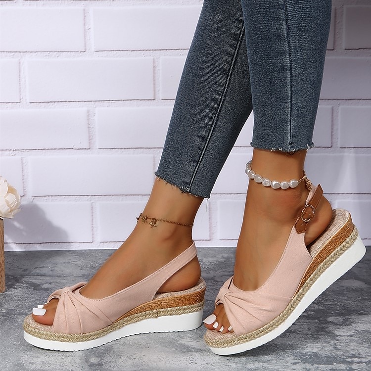 Women's Beige Slingback Espadrille Sandals with Bow Detail – Casual Summer Open-Toe Wedge Sandals 2026 - $26.99 –P4