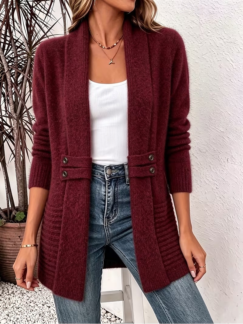 Women's Long Cardigan Knit Cardigan Streetwear Work Open Front Knitted Long Sleeve Long Tops Knit claret Coffee brown Fall Winter 2026 - &euro;24.83 &ndash;P16