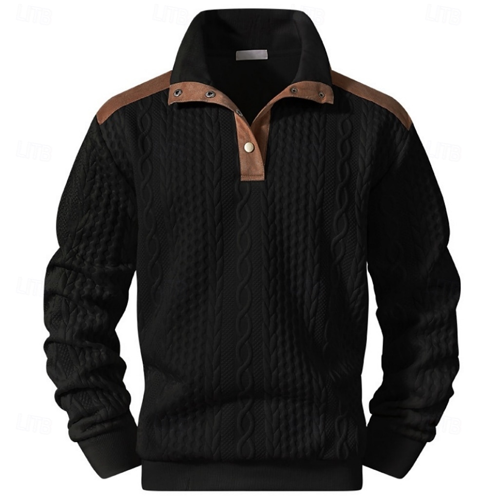 Men's Jacquard Sweatshirt Button Up Sweatshirts Pullover White Khaki Black High Neck Color Block Patchwork Daily Sports & Outdoor Holiday Streetwear Sportswear Casual Fall Winter Clothing Apparel 2026 - $28.99 &ndash;P4