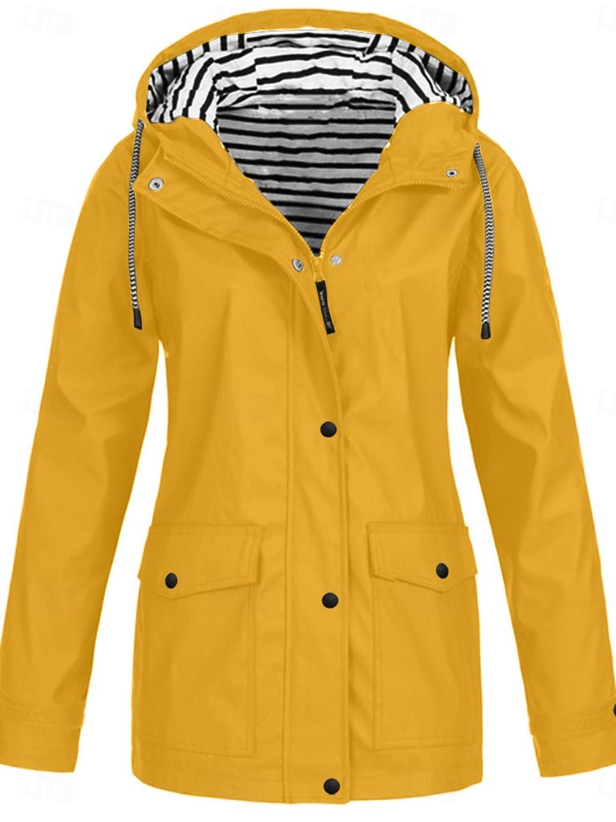 Women's Hoodie Jacket Waterproof Comfortable Pocket Buttons Casual Plain Vacation Street Casual Daily Wear Single Breasted Regular Hooded Regular Fit Long Sleeve Outerwear Yellow Red Navy Blue Spring 2026 - $41.99 &ndash;P12