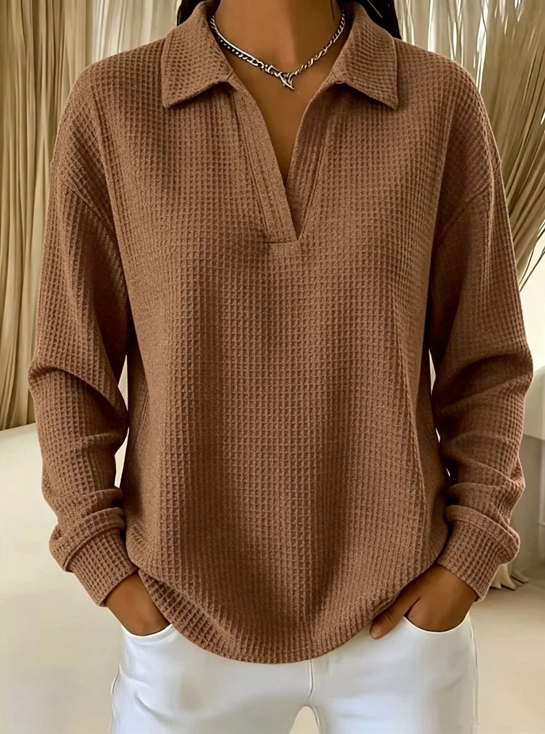 Women's Tunic Casual Shirt Texture Vacation Casual Casual Daily Work Blue White Grass Green Black Yellow Fall Winter 2026 - $28.99 &ndash;P8