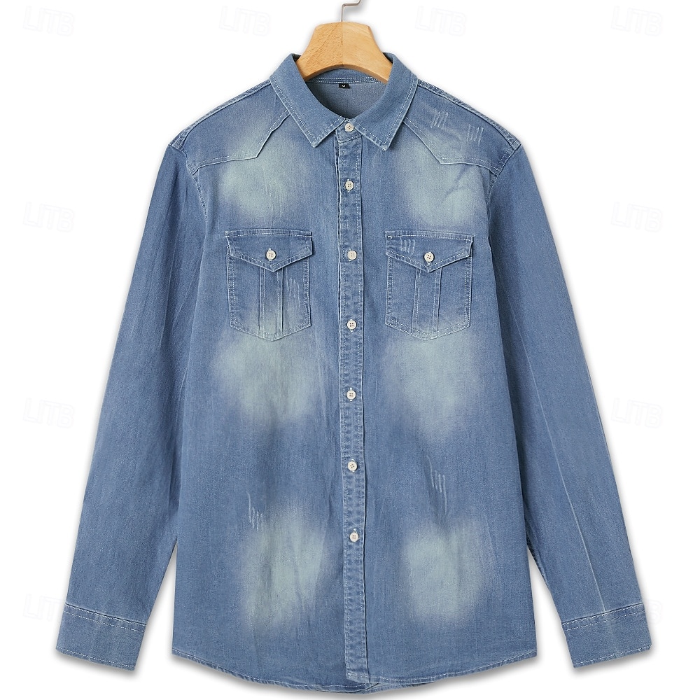 Men's Shirt Chambray Shirt Calico Shirt Button Up Shirt Casual Shirt Denim Shirt Denim Blue Black Dark Navy Blue Long Sleeve Plain Collar Daily Vacation Clothing Apparel Cotton Fashion Casual 2026 - $37.99 &ndash;P7