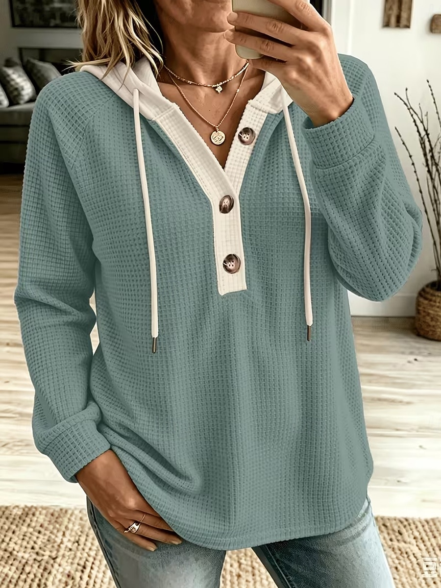 Women's Waffle Hoodies Textured Pullover Hoodie Sweatshirt Drawstring Plain Fashion Casual Print Long Sleeve Hooded Regular Tops Casual Street Pink Purple Green Rose Red Grey Spring Fall 2026 - &euro;34.99 &ndash;P7