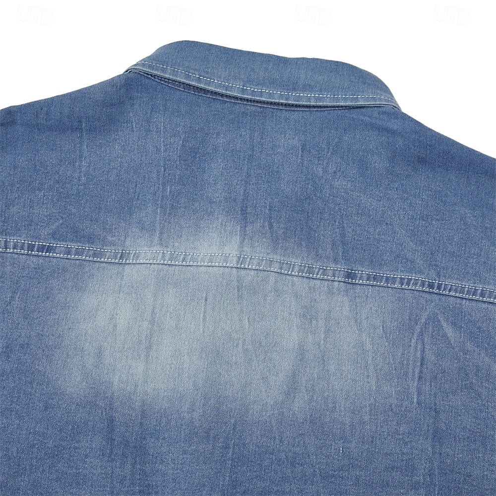 Men's Shirt Chambray Shirt Calico Shirt Button Up Shirt Casual Shirt Denim Shirt Denim Blue Black Dark Navy Blue Long Sleeve Plain Collar Daily Vacation Clothing Apparel Cotton Fashion Casual 2026 - $37.99 &ndash;P14
