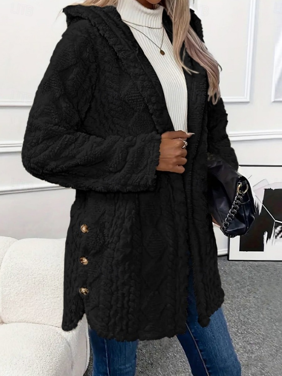 Women's Sherpa Jacket Casual Jacket Comfortable Breathable Pocket Buttons Casual Plain Casual Vacation Street Daily Wear Open Front Regular Hooded Regular Fit Long Sleeve Outerwear Black White Pink 2026 - $14.99 &ndash;P17