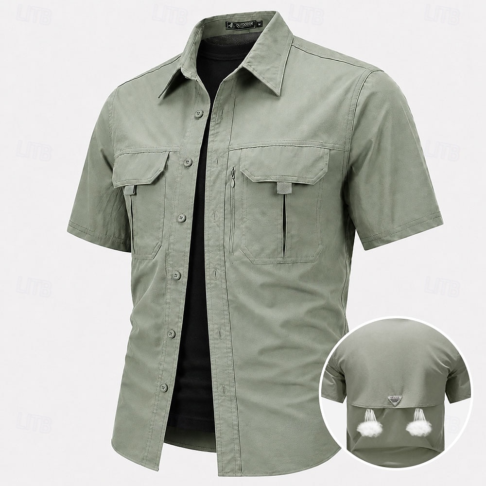 Men's Fishing Shirts Cargo Shirt Utility Shirt Short Sleeve Sports & Outdoors Tactical Outdoor Streetwear Spring & Summer Shirt Collar Quick Dry Mesh Black Light Green Army Green Navy Blue Brown 2026 - $27.99 &ndash;P1