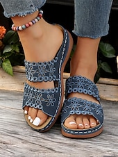 Women's White Slip-On Sandals with Floral Cut-Out Design Comfortable Sole and Casual Style for Summer Wear and Daily Outings
