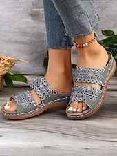 Women's White Slip-On Sandals with Floral Cut-Out Design Comfortable Sole and Casual Style for Summer Wear and Daily Outings
