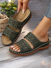 Women's White Slip-On Sandals with Floral Cut-Out Design Comfortable Sole and Casual Style for Summer Wear and Daily Outings
