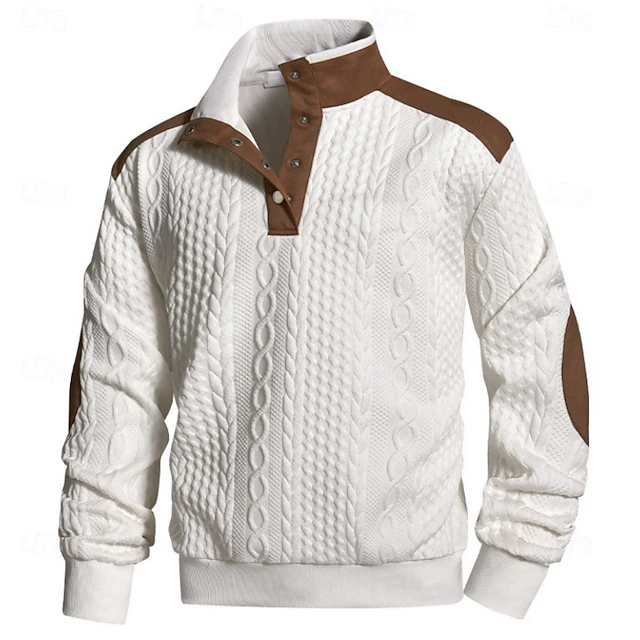 Men's Jacquard Sweatshirt Button Up Sweatshirts Pullover