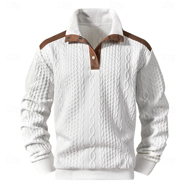 Men's Jacquard Sweatshirt Button Up Sweatshirts Pullover