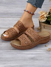 Women's White Slip-On Sandals with Floral Cut-Out Design Comfortable Sole and Casual Style for Summer Wear and Daily Outings