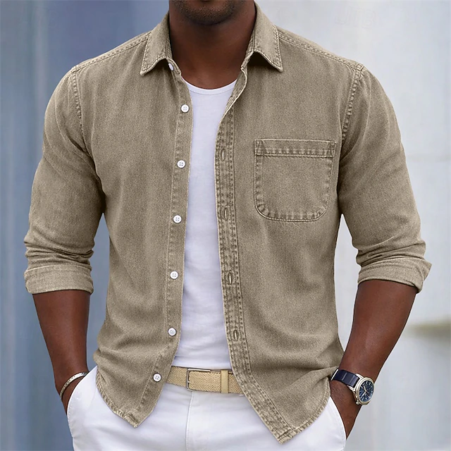 SoftFade™ Men's Shirt Casual Shirt Cotton Acid Wash Shirt Acid Wash Shirt Blue Black Light Green Burgundy Navy Blue Long Sleeve Plain Shirt Collar Casual Daily Front Pocket Clothing Apparel