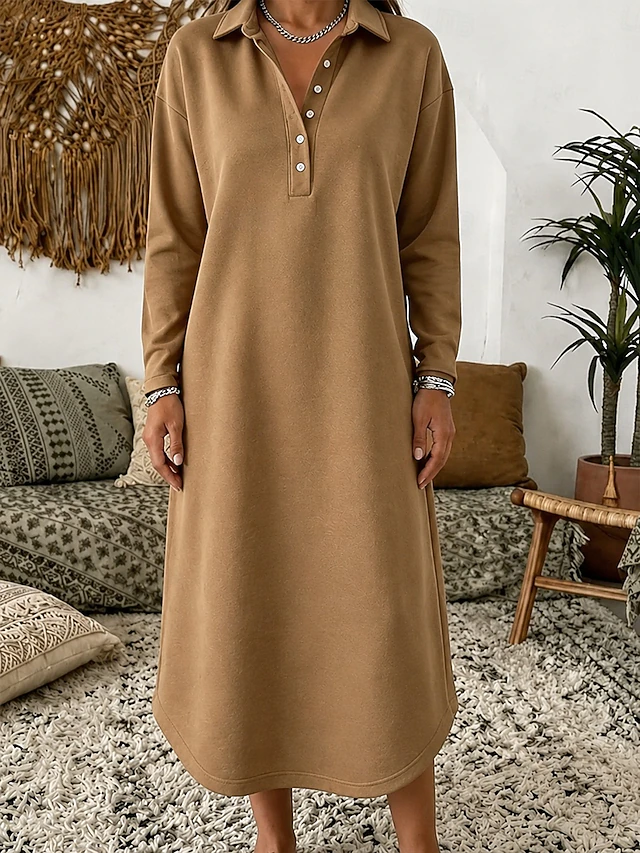 Women's Midi Dress Shift Dress T Shirt Dress Tee Dress Casual Home Outdoor Going out Loose Fit Solid Color Long Sleeve