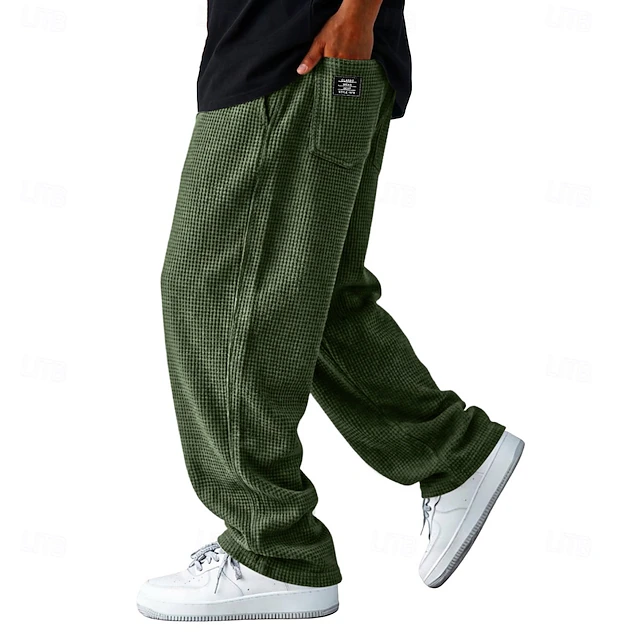 Men's Trousers Casual Pants Waffle Pants Drawstring Pocket Elastic Waist Plain Comfort Soft Casual Daily Outdoor Vacation Fashion Blue White Micro-elastic