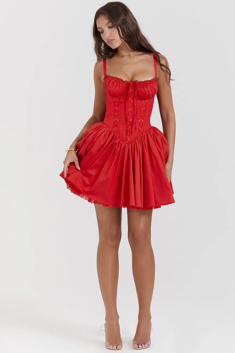 Wholesale Women Fashion Sexy Lace Stitching Defined Waist Sling Dress