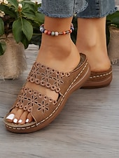 Women's White Slip-On Sandals with Floral Cut-Out Design Comfortable Sole and Casual Style for Summer Wear and Daily Outings