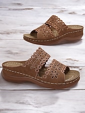Women's White Slip-On Sandals with Floral Cut-Out Design Comfortable Sole and Casual Style for Summer Wear and Daily Outings