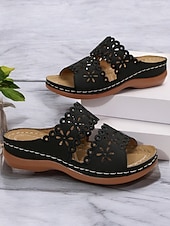 Women's White Slip-On Sandals with Floral Cut-Out Design Comfortable Sole and Casual Style for Summer Wear and Daily Outings