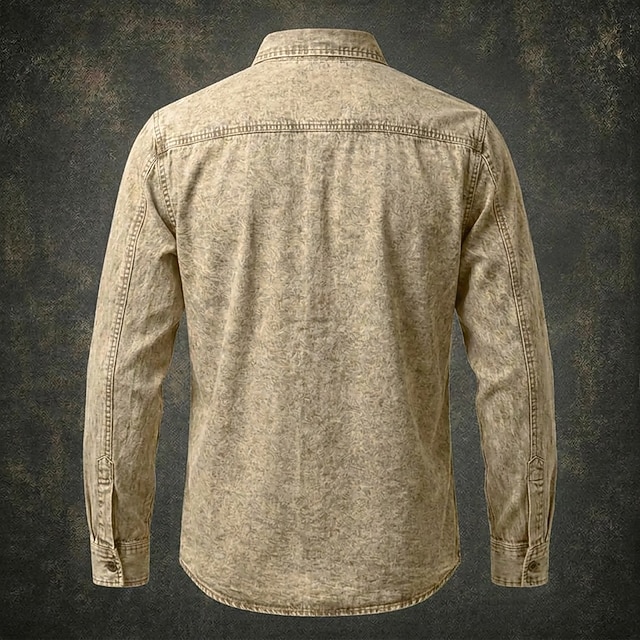 Men Shirt Garment Dyed Acid Wash Shirt Blue Black Red Purple Green Long Sleeve Plain Shirt Collar Casual Daily Front Pocket Clothing Apparel Elegant Fashion Casual