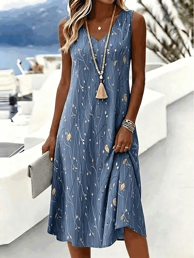 Women's Midi Dress Sundress A Line Dress Off The Shoulder Dress Vacation Holiday Regular Fit Floral Graphic Geometric Sleeveless V Neck