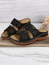 Women's White Slip-On Sandals with Floral Cut-Out Design Comfortable Sole and Casual Style for Summer Wear and Daily Outings