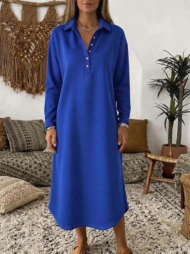 Women's Midi Dress Shift Dress T Shirt Dress Tee Dress Casual Home Outdoor Going out Loose Fit Solid Color Long Sleeve