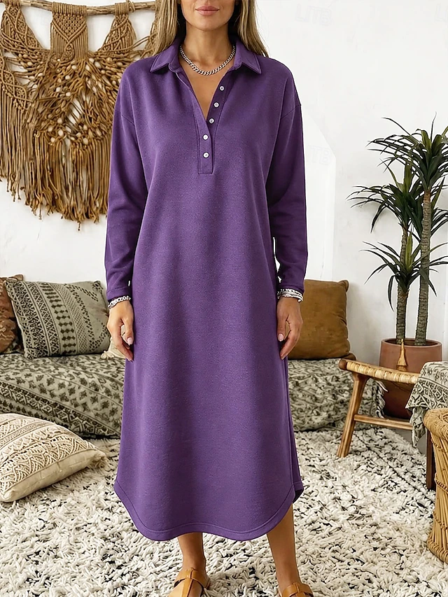 Women's Midi Dress Shift Dress T Shirt Dress Tee Dress Casual Home Outdoor Going out Loose Fit Solid Color Long Sleeve