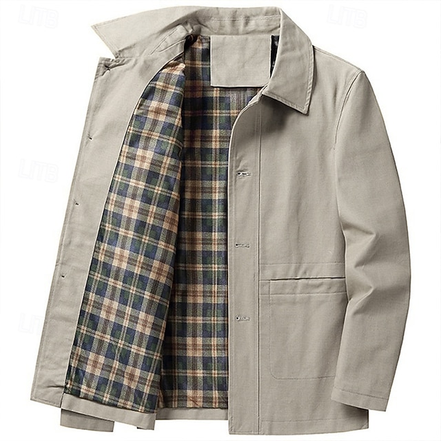 Men's Lightweight Jacket Trucker Jacket Outdoor Jacket Summer Jacket Daily Wear Workfashion Windproof Buttons Inside Pocket Spring Fall Plain Stylish Business Shirt Collar Regular Black khaki Army