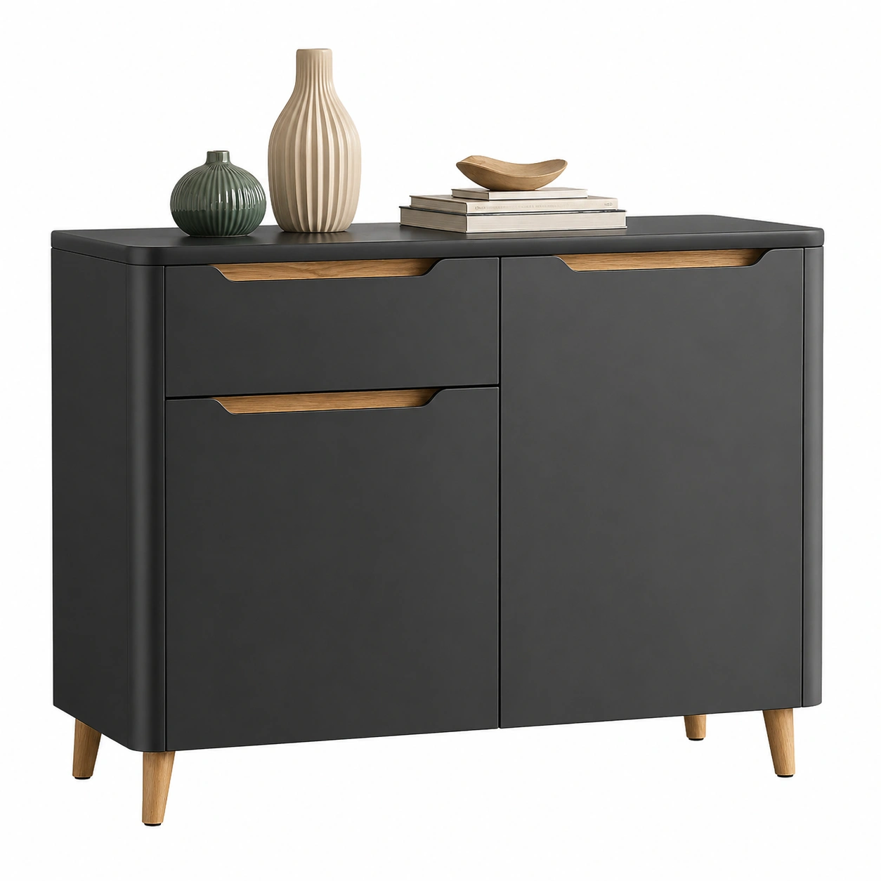 Moderne Sideboard Kommode Dunkelgrau Minimalistisch 3 Faecher 2 Tueren-onqira