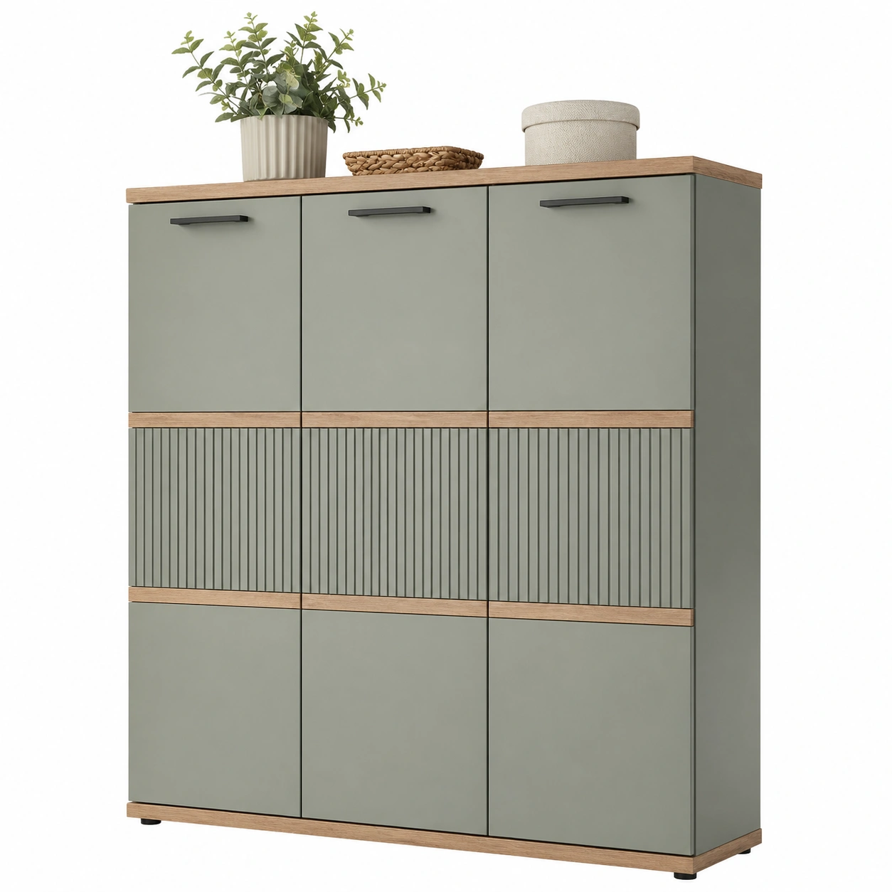 Kommode modern Weiß holzoptik 3 tueren sideboard aufbewahrung schrank 116x122x38 cm-onqira
