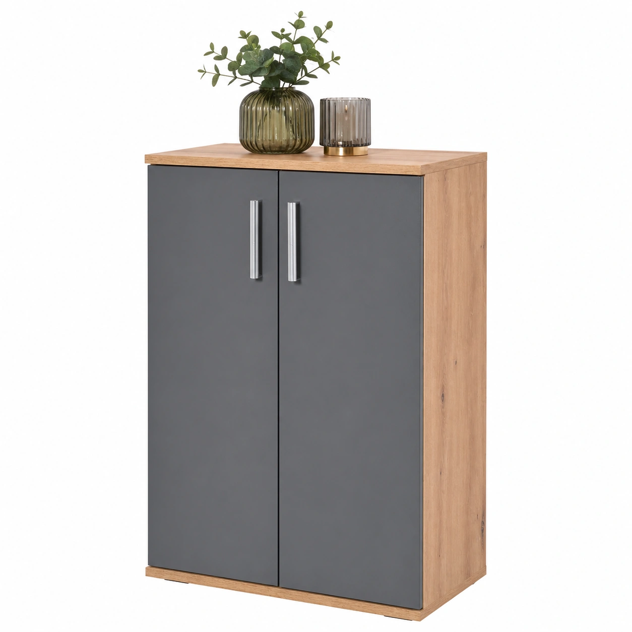 Moderne Kommode Beton Optik Grau 60x35x82 cm mit 2 Tueren Stauraum Schrank-onqira