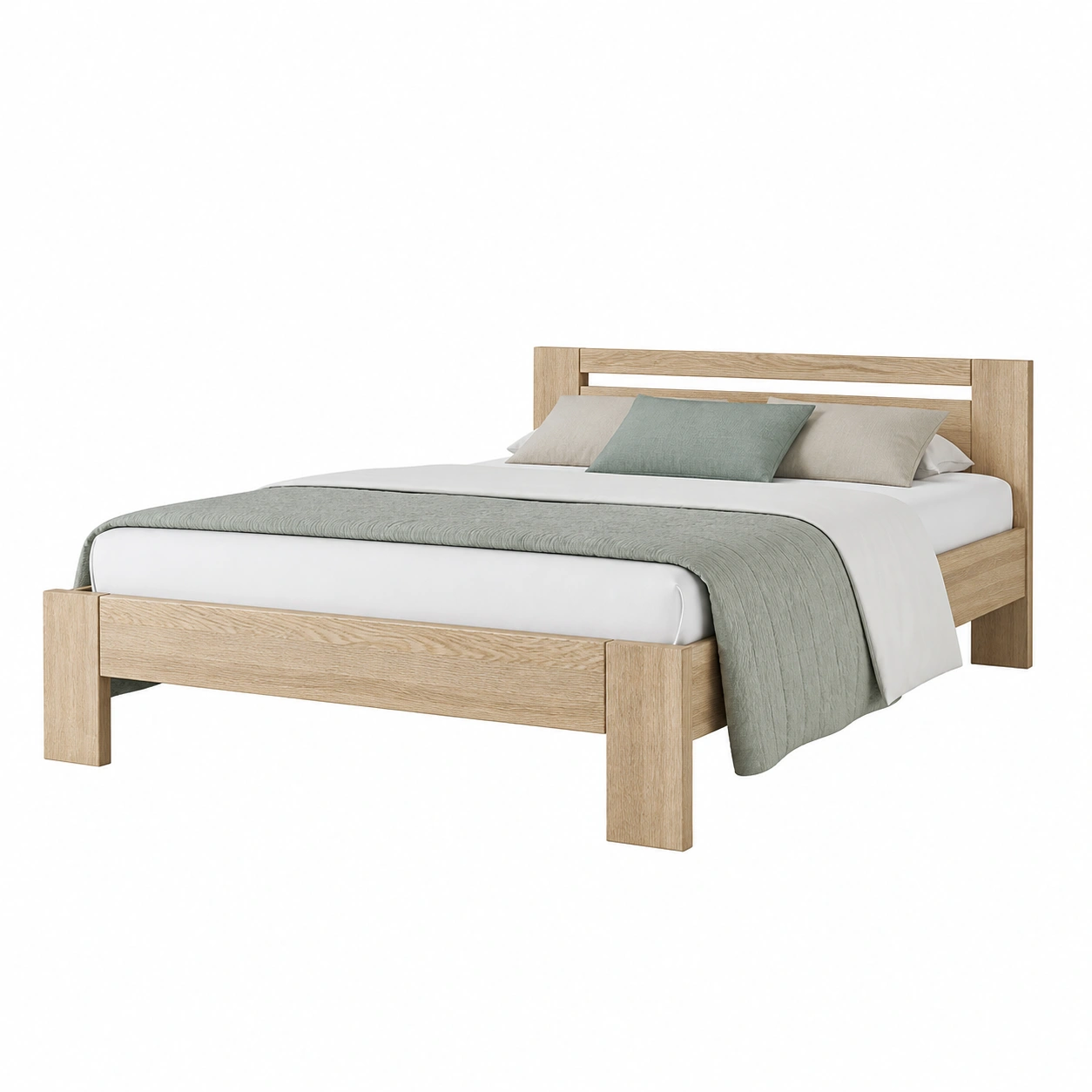 Modernes Holzbett 140x200 cm Minimalistisches Design Doppelbett mit Kopfteil Naturholz-onqira