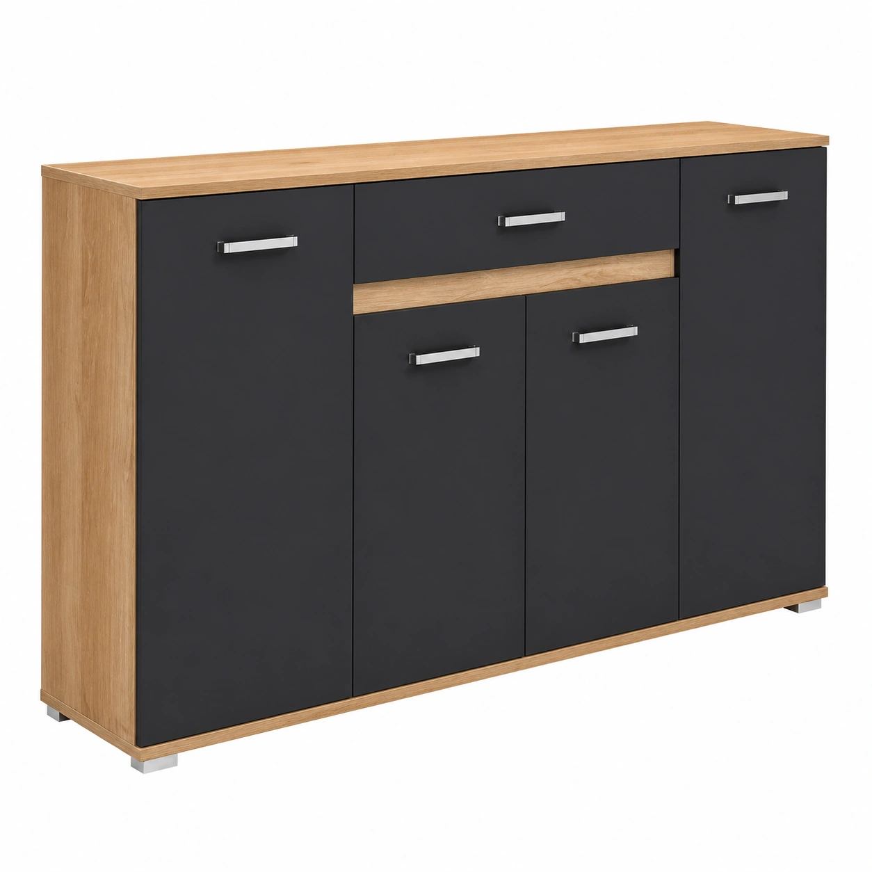 Sideboard modern gross Stauraum 4 Turen 2 Schubladen Weiß Beton Optik Wohnzimmer Esszimmer Moebel 160 cm-onqira