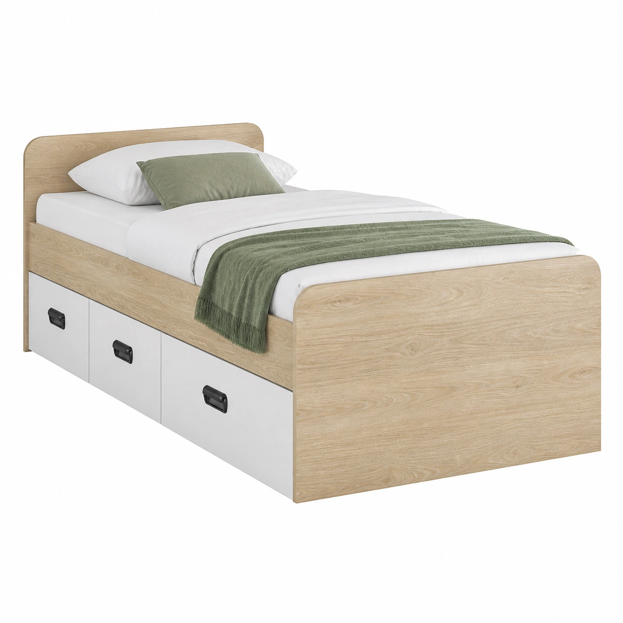 Jugendbett 90x200 cm mit Stauraum Schubladen Modernes Einzelbett Betonoptik mit Holzrahmen-onqira
