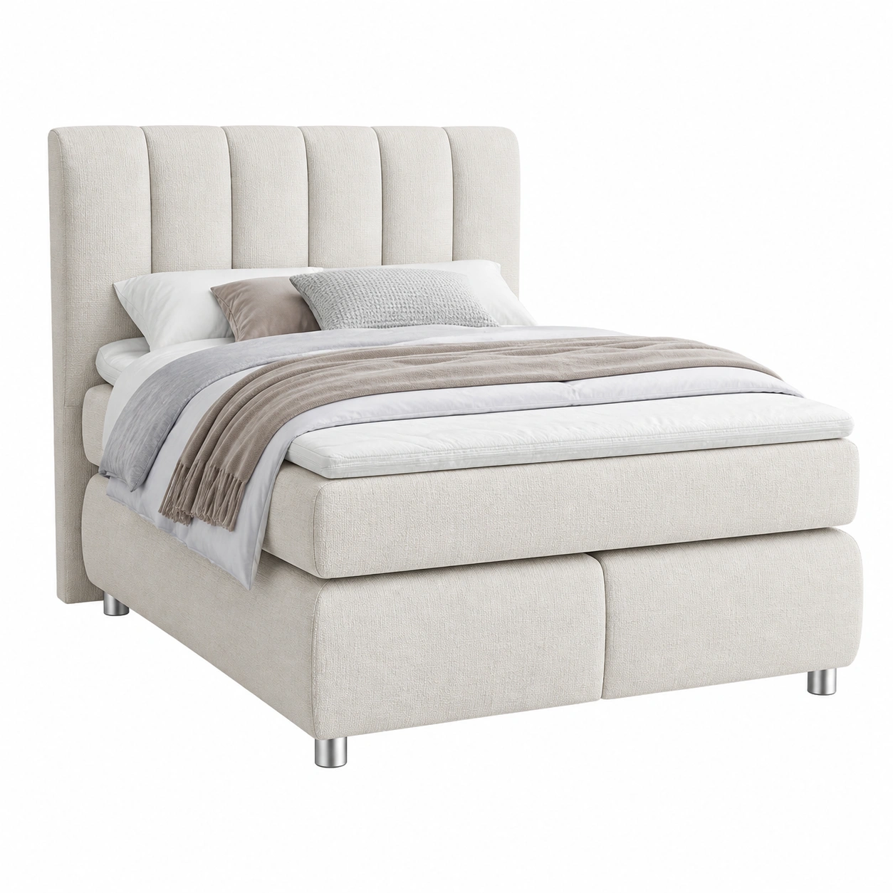 Boxspringbett 140x200 cm Polsterbett Stoff Creme Modern Gepolstert Mit Komfortauflage-warmnix