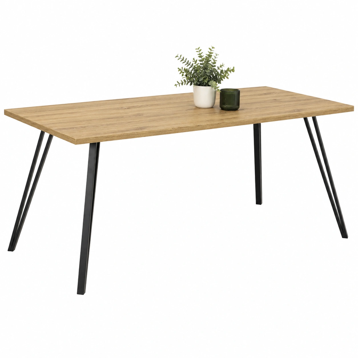 Esstisch modern rechteckig Holzoptik mit Metallbeinen minimalistisches Design grosser Dining Tisch fuer Esszimmer und Kueche-warmnix