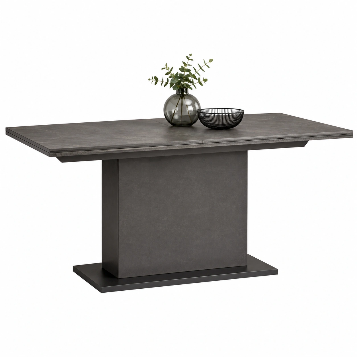Moderner Esstisch in Dunkelgrau Steinoptik – Rechteckiger Tisch mit Mittelsaeule und massiver Bodenplatte | B/H/T ca. 160x76x90 cm-warmnix