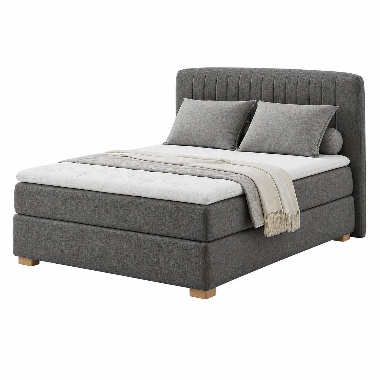 Boxspringbett Grau Stoff 140x200 cm Gepolstert Modern Komfortbett Mit Kopfteil-warmnix